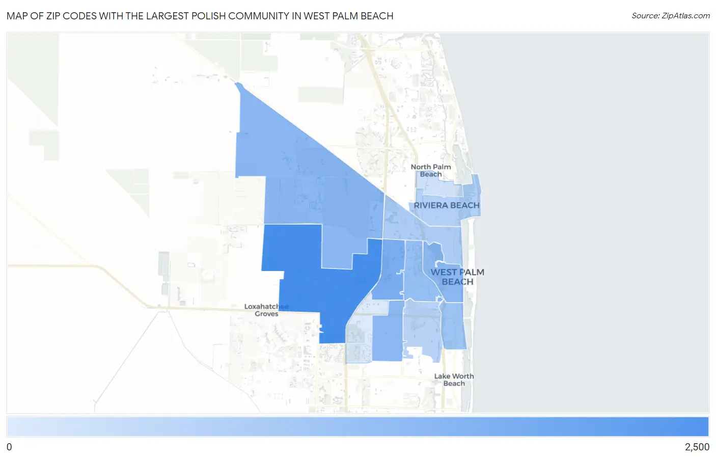 Zip Codes with the Largest Polish Community in West Palm Beach Map