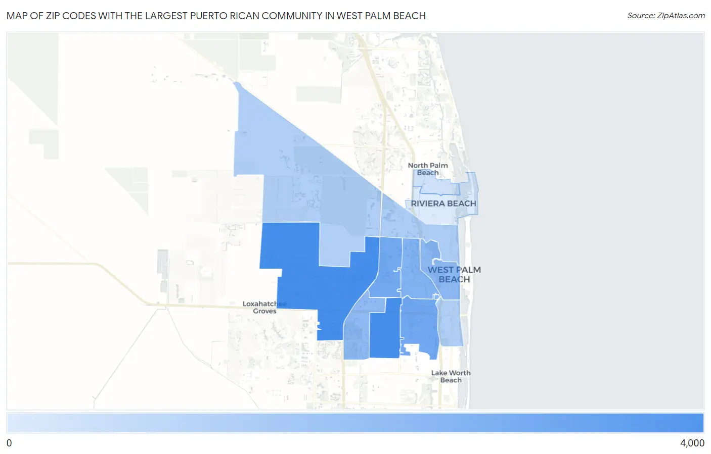 Zip Codes with the Largest Puerto Rican Community in West Palm Beach Map