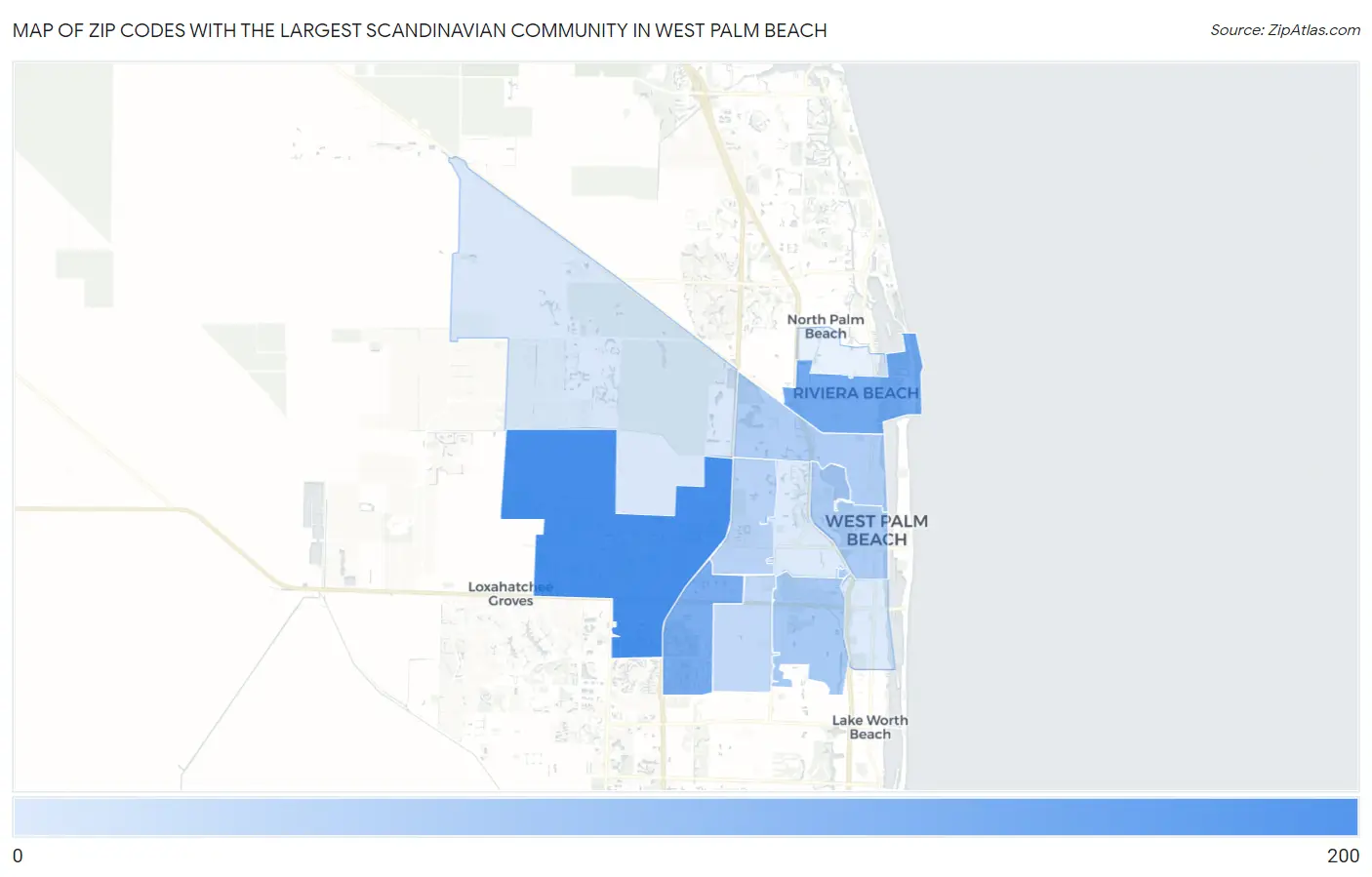 Zip Codes with the Largest Scandinavian Community in West Palm Beach Map