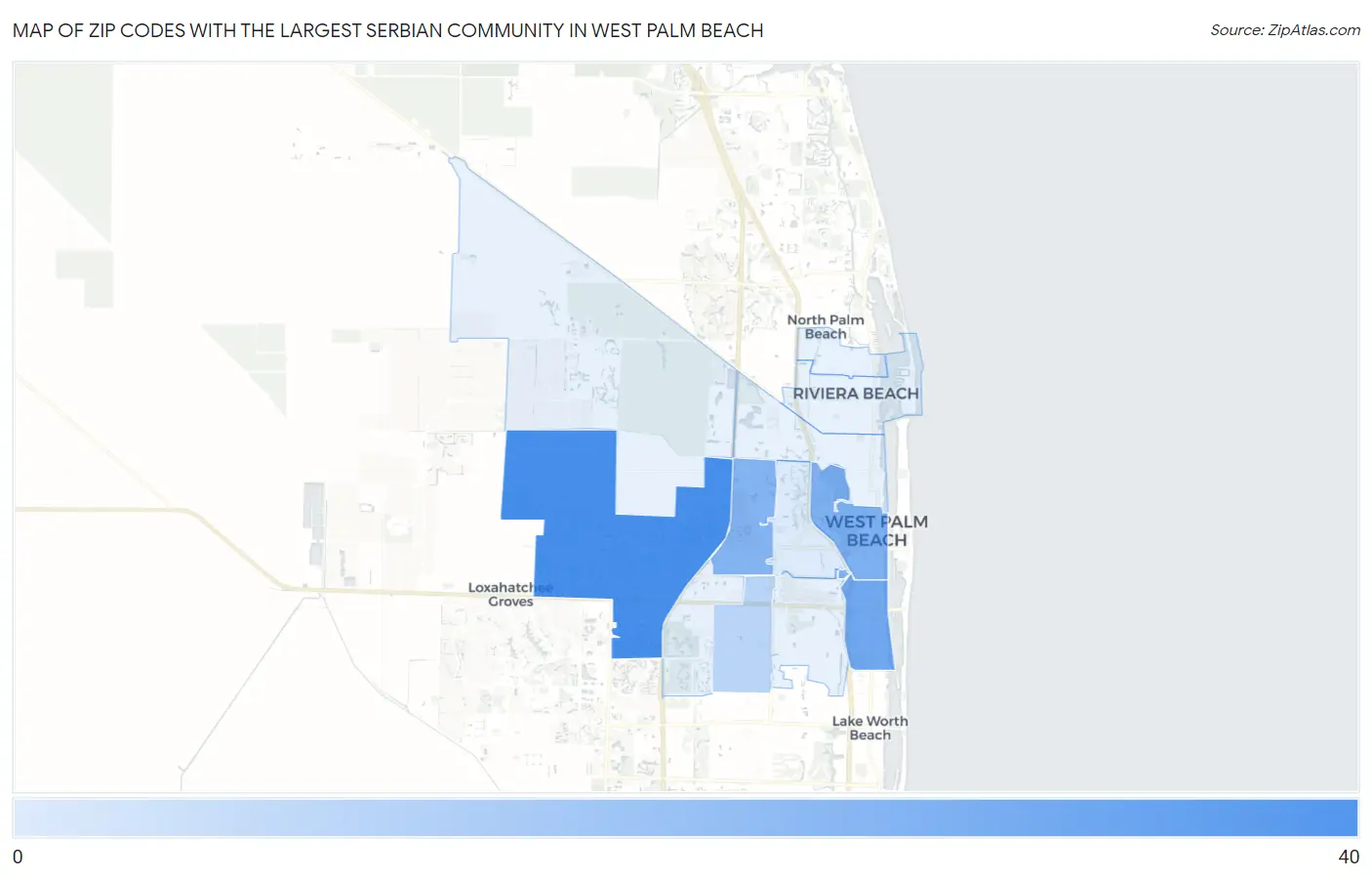 Zip Codes with the Largest Serbian Community in West Palm Beach Map