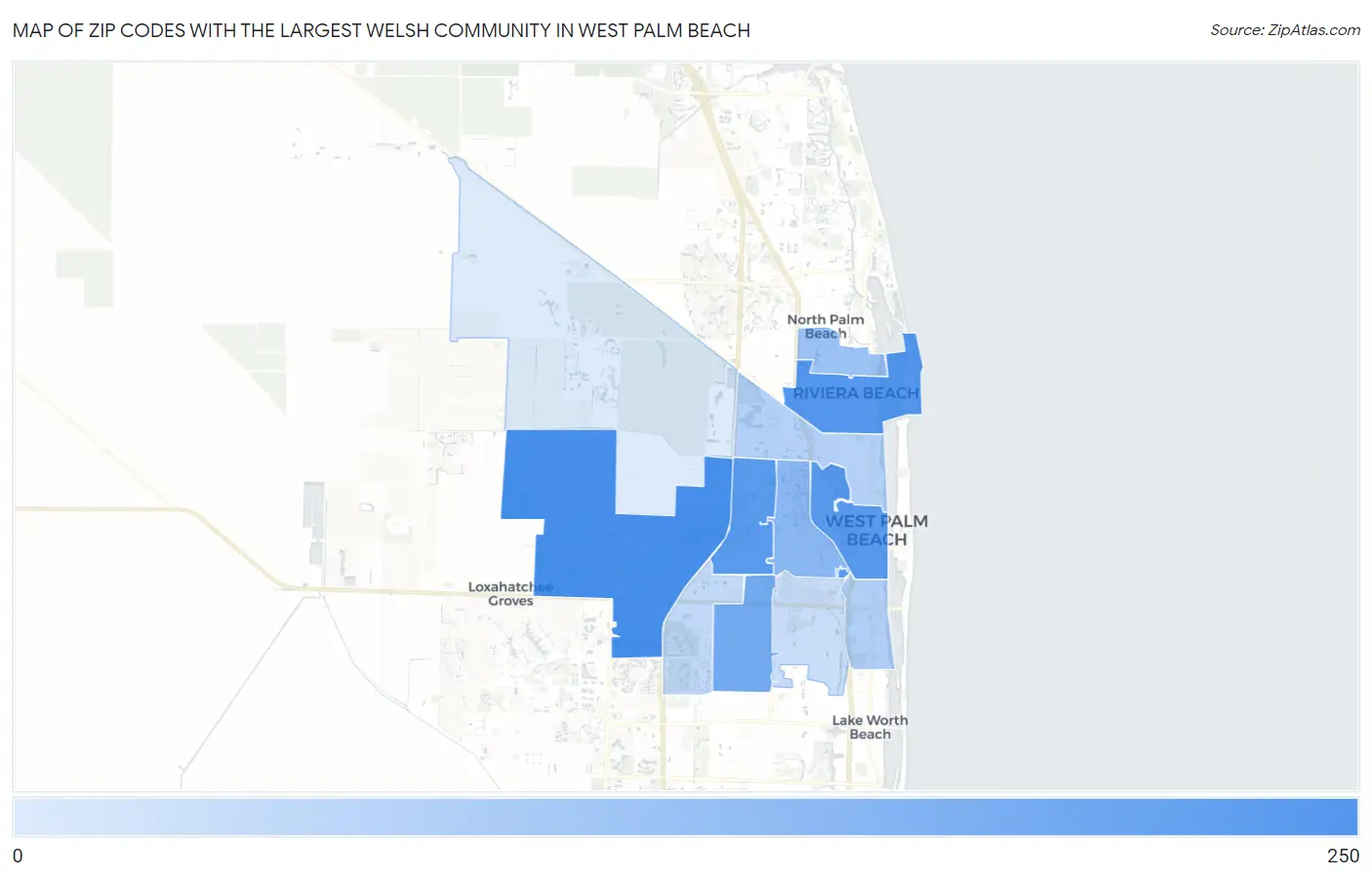 Zip Codes with the Largest Welsh Community in West Palm Beach Map