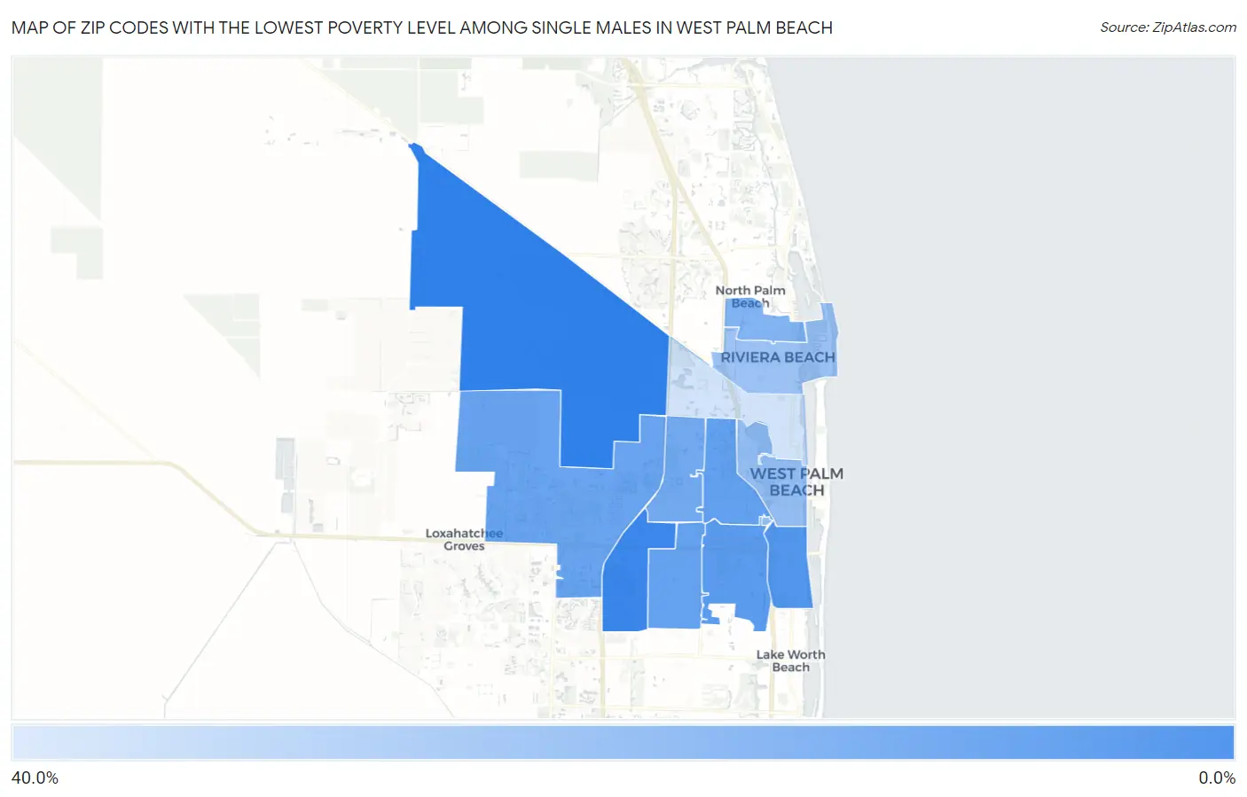 Zip Codes with the Lowest Poverty Level Among Single Males in West Palm Beach Map