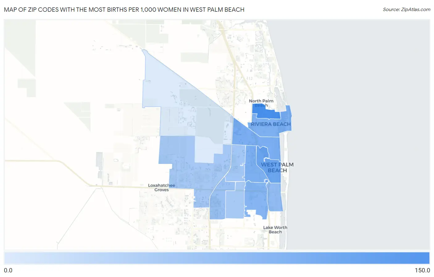 Zip Codes with the Most Births per 1,000 Women in West Palm Beach Map