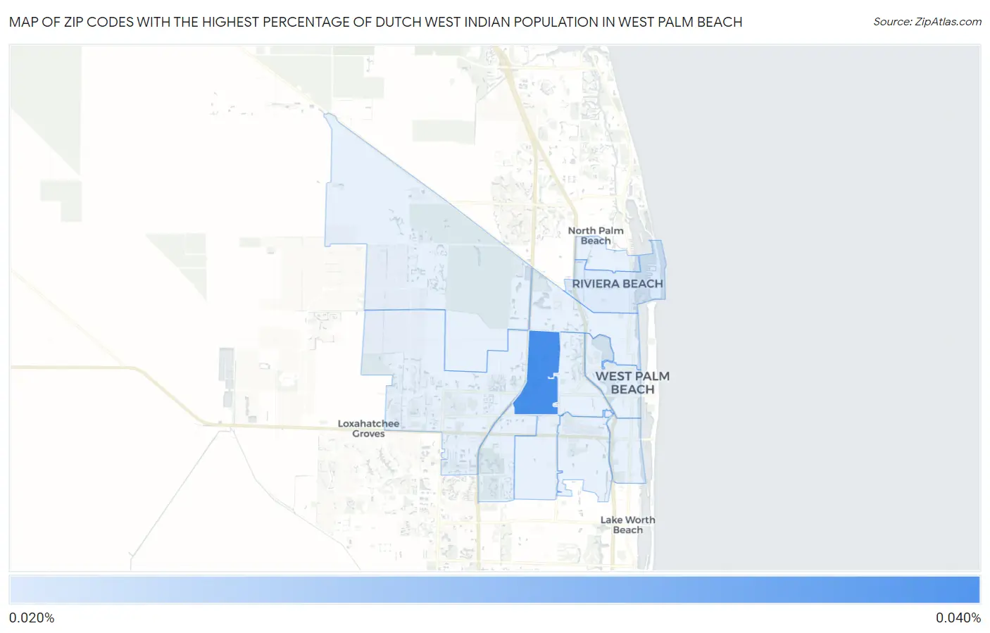 Zip Codes with the Highest Percentage of Dutch West Indian Population in West Palm Beach Map