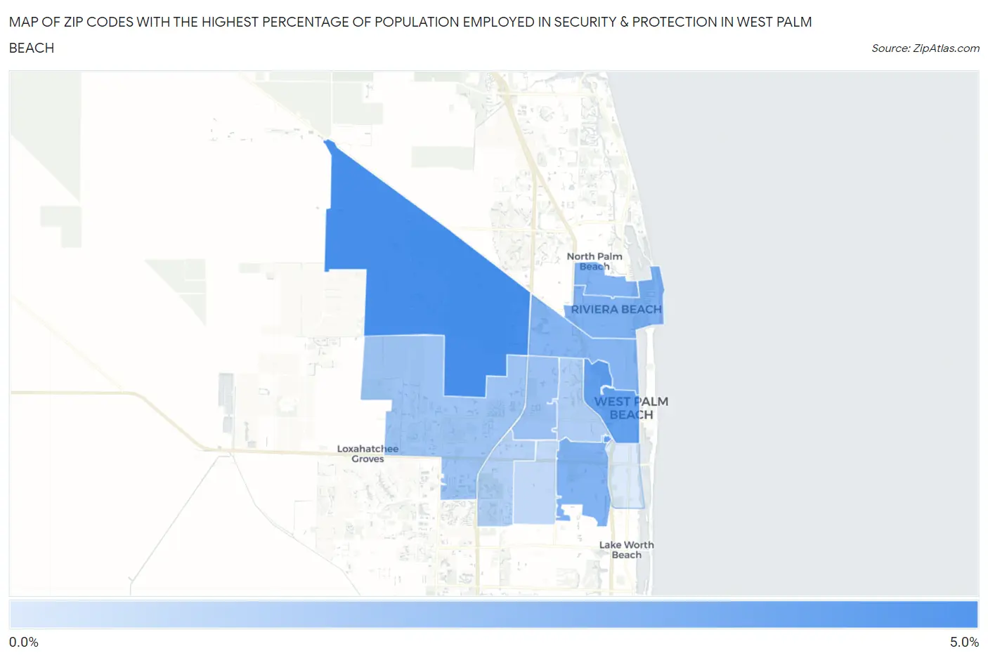 Zip Codes with the Highest Percentage of Population Employed in Security & Protection in West Palm Beach Map