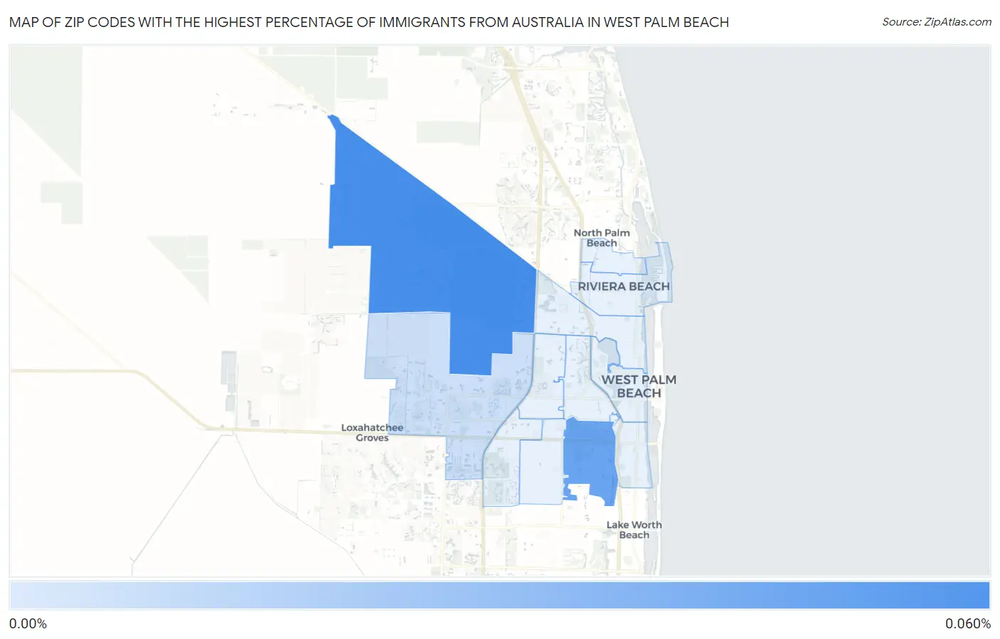 Zip Codes with the Highest Percentage of Immigrants from Australia in West Palm Beach Map