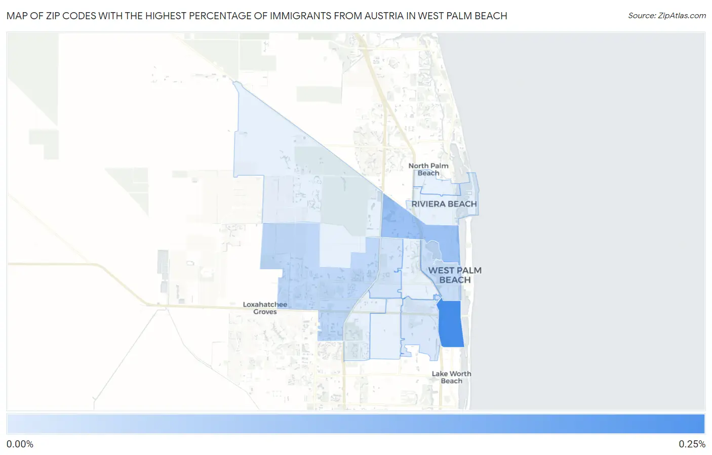 Zip Codes with the Highest Percentage of Immigrants from Austria in West Palm Beach Map