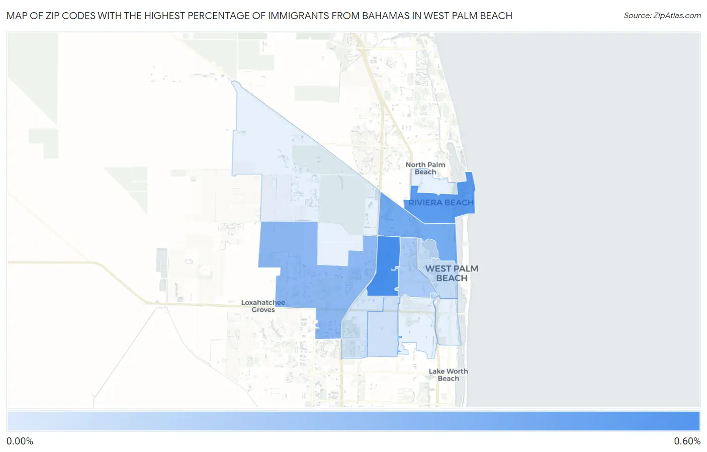 Zip Codes with the Highest Percentage of Immigrants from Bahamas in West Palm Beach Map