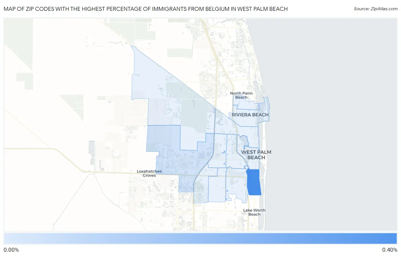 Zip Codes with the Highest Percentage of Immigrants from Belgium in West Palm Beach Map