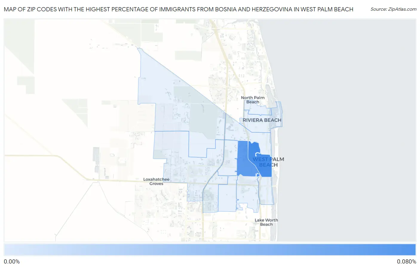 Zip Codes with the Highest Percentage of Immigrants from Bosnia and Herzegovina in West Palm Beach Map