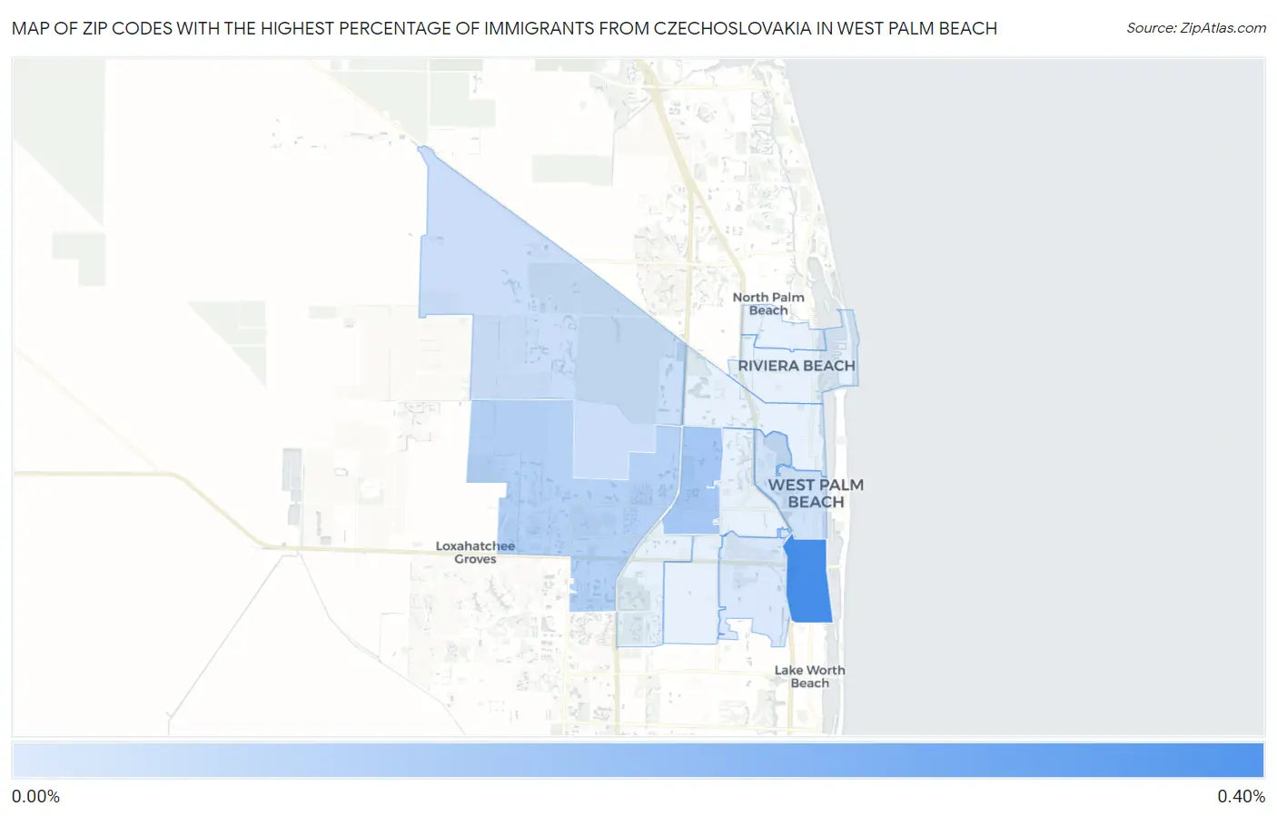 Zip Codes with the Highest Percentage of Immigrants from Czechoslovakia in West Palm Beach Map