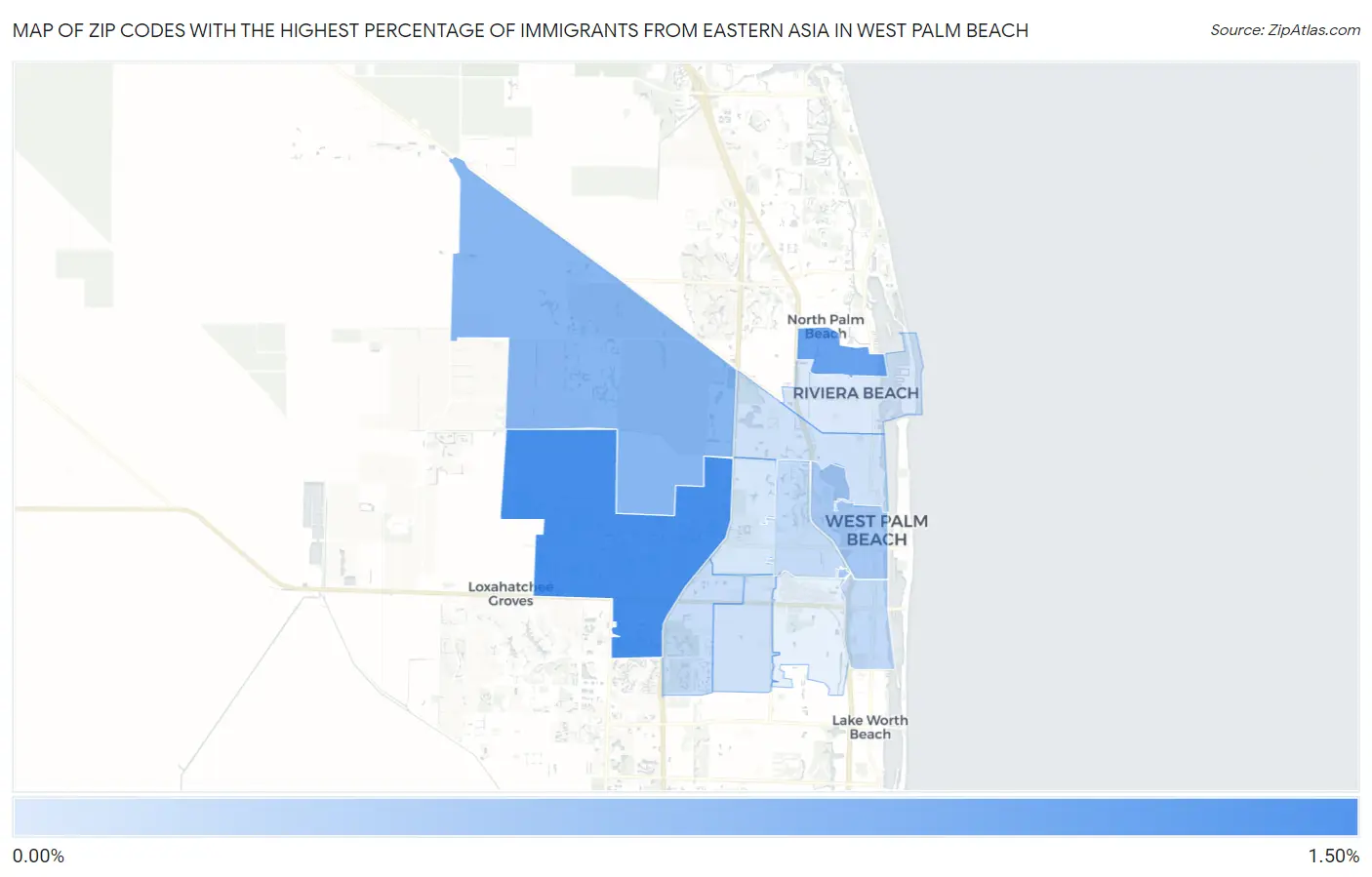 Zip Codes with the Highest Percentage of Immigrants from Eastern Asia in West Palm Beach Map