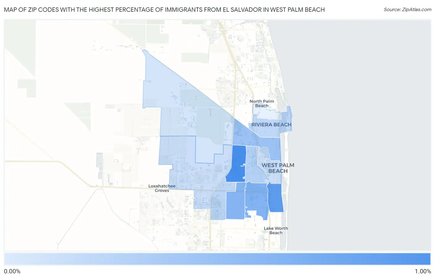 Zip Codes with the Highest Percentage of Immigrants from El Salvador in West Palm Beach Map