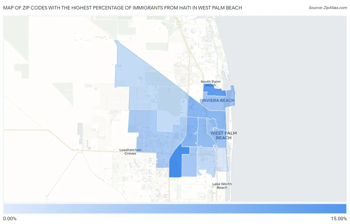 Zip Codes with the Highest Percentage of Immigrants from Haiti in West Palm Beach Map