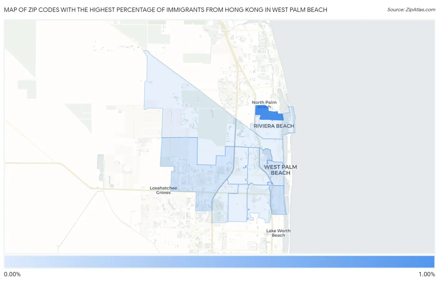 Zip Codes with the Highest Percentage of Immigrants from Hong Kong in West Palm Beach Map