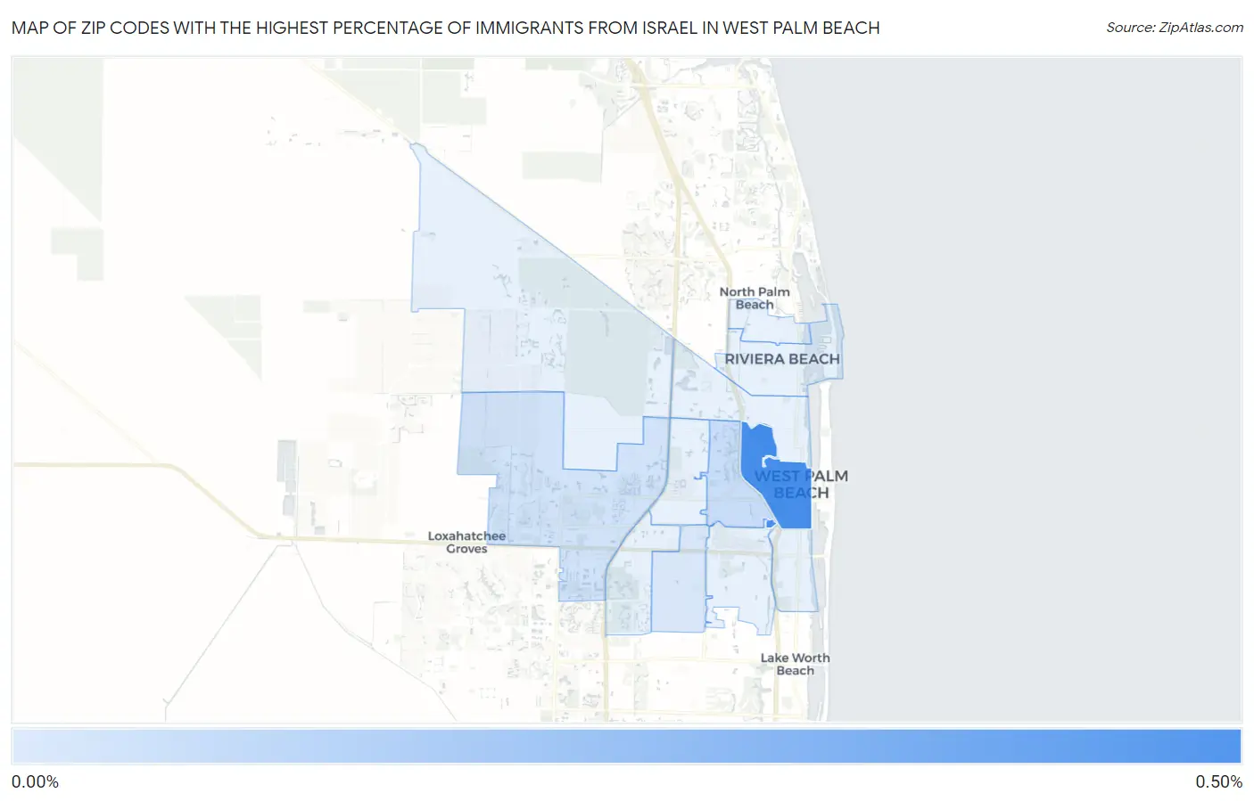 Zip Codes with the Highest Percentage of Immigrants from Israel in West Palm Beach Map
