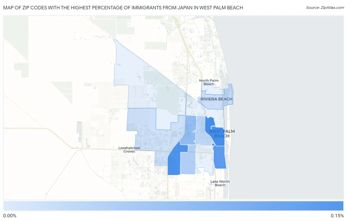 Zip Codes with the Highest Percentage of Immigrants from Japan in West Palm Beach Map