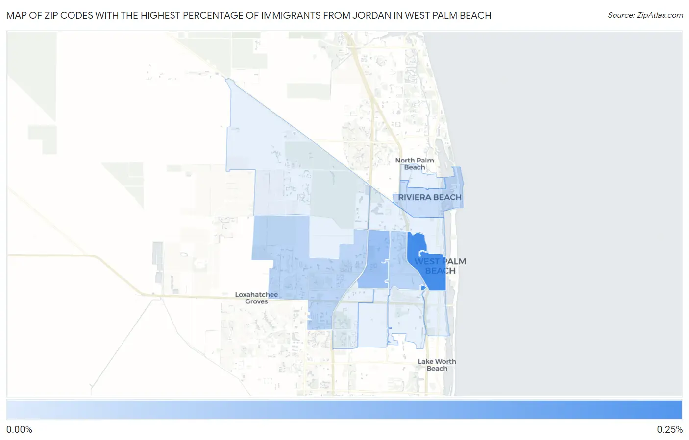 Zip Codes with the Highest Percentage of Immigrants from Jordan in West Palm Beach Map