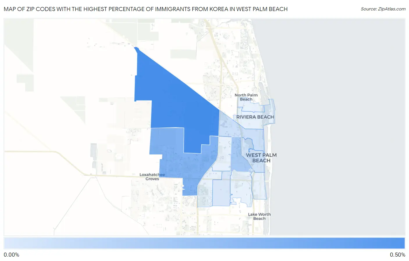 Zip Codes with the Highest Percentage of Immigrants from Korea in West Palm Beach Map