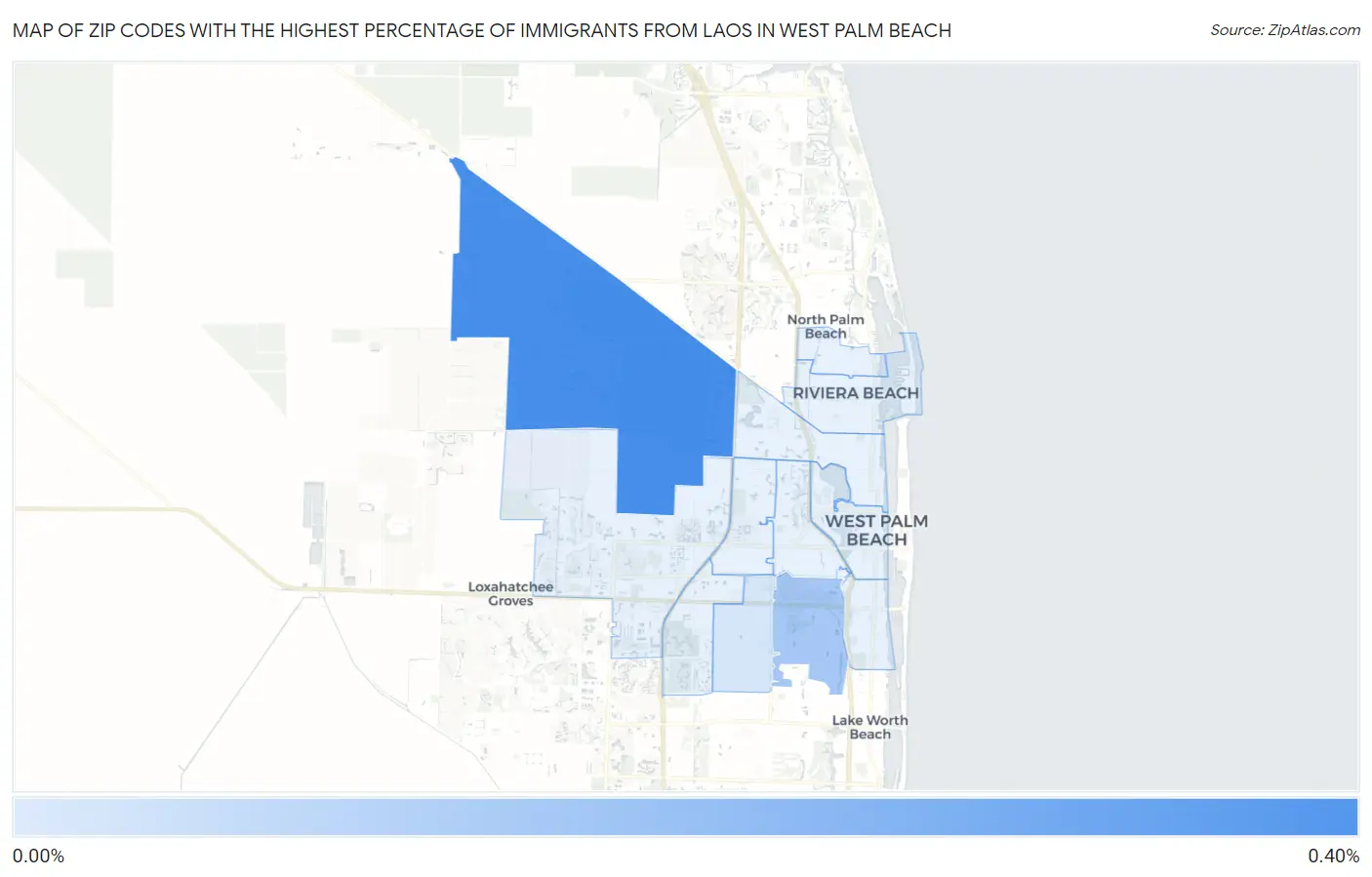 Zip Codes with the Highest Percentage of Immigrants from Laos in West Palm Beach Map