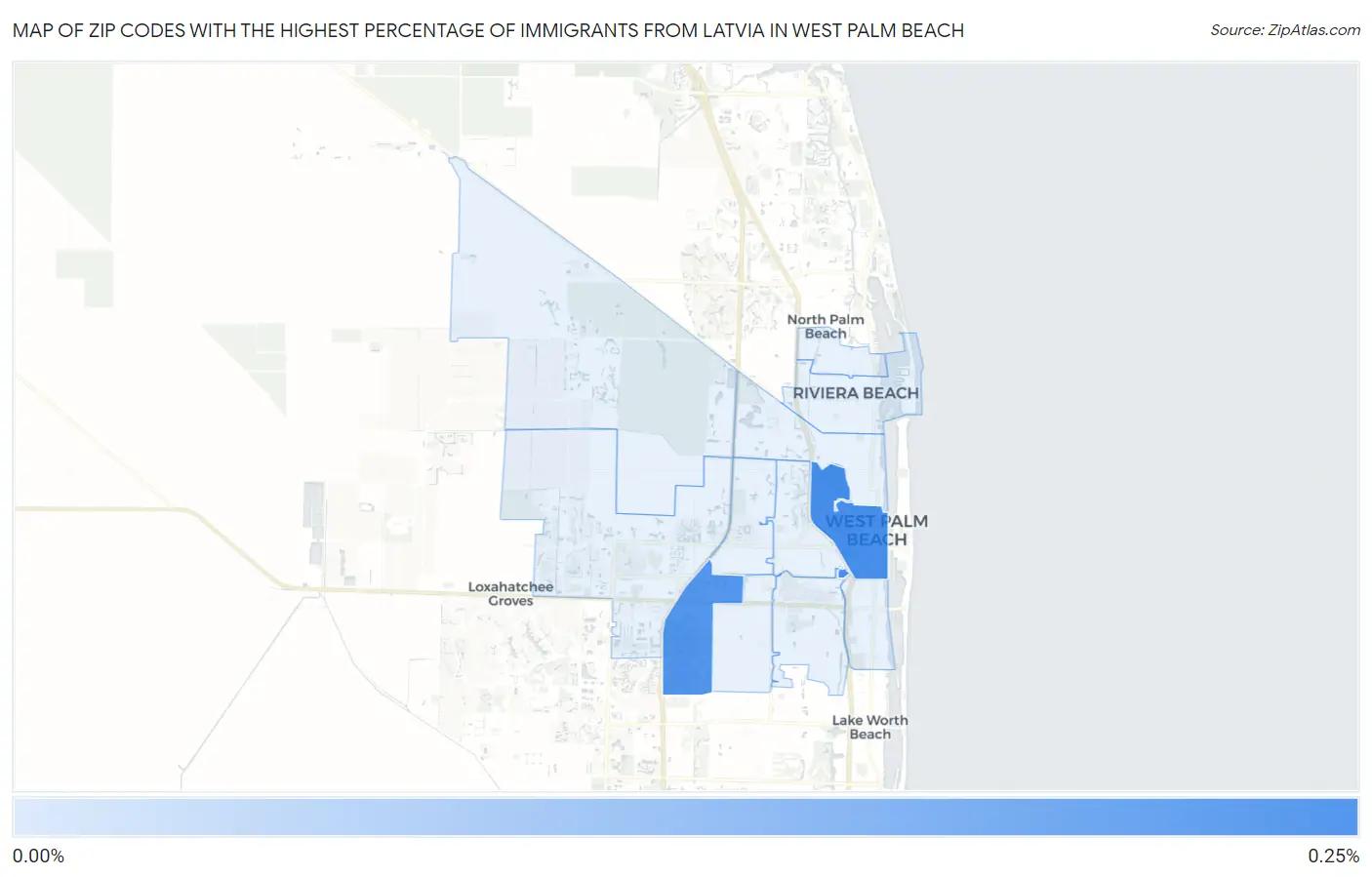 Zip Codes with the Highest Percentage of Immigrants from Latvia in West Palm Beach Map