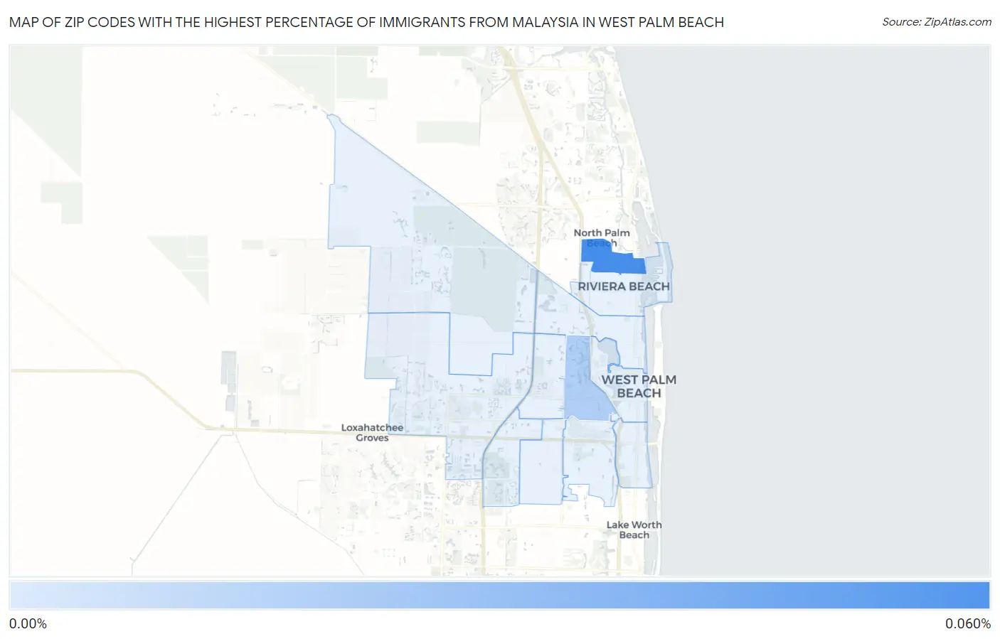 Zip Codes with the Highest Percentage of Immigrants from Malaysia in West Palm Beach Map