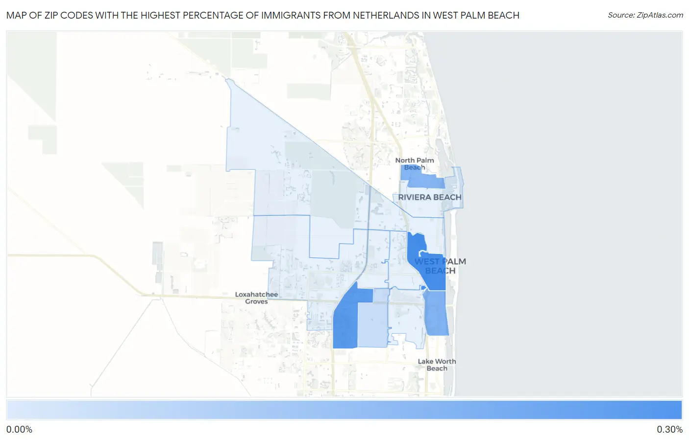Zip Codes with the Highest Percentage of Immigrants from Netherlands in West Palm Beach Map