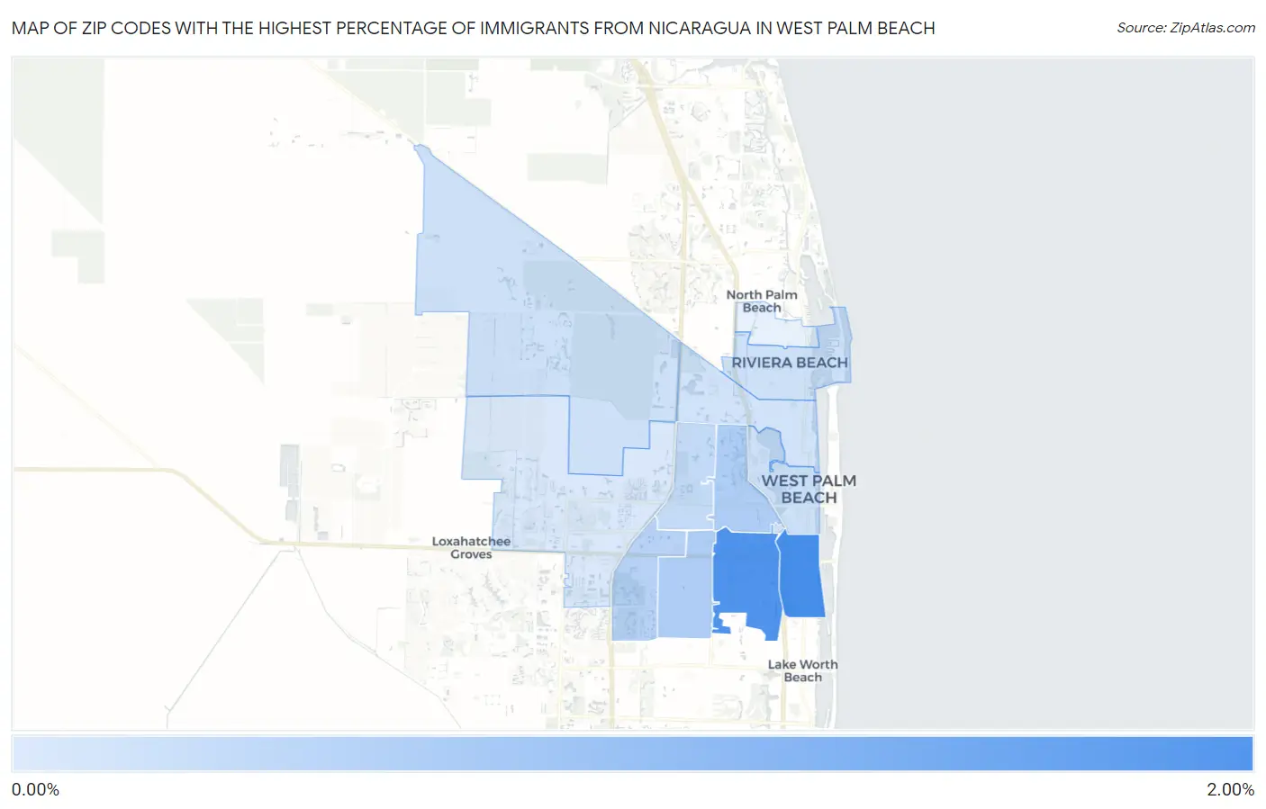 Zip Codes with the Highest Percentage of Immigrants from Nicaragua in West Palm Beach Map