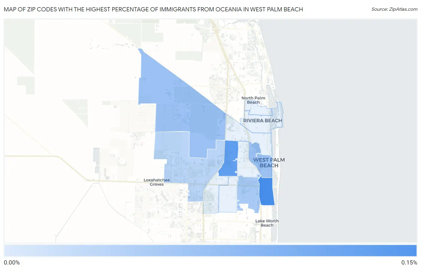 Zip Codes with the Highest Percentage of Immigrants from Oceania in West Palm Beach Map