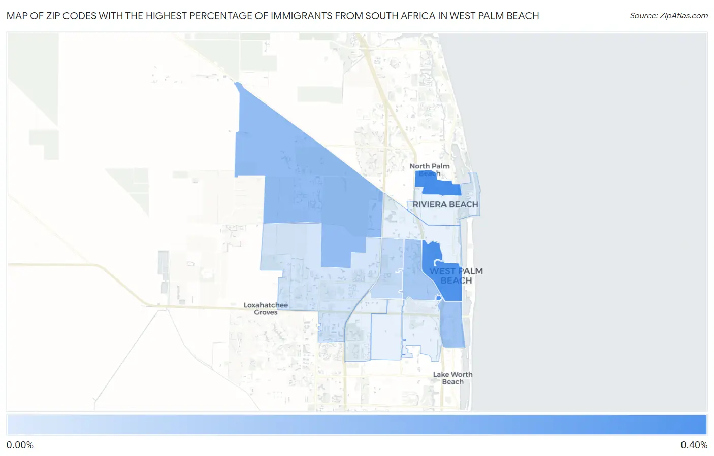 Zip Codes with the Highest Percentage of Immigrants from South Africa in West Palm Beach Map
