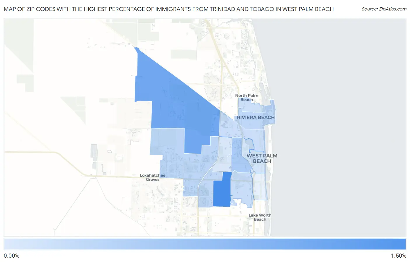 Zip Codes with the Highest Percentage of Immigrants from Trinidad and Tobago in West Palm Beach Map