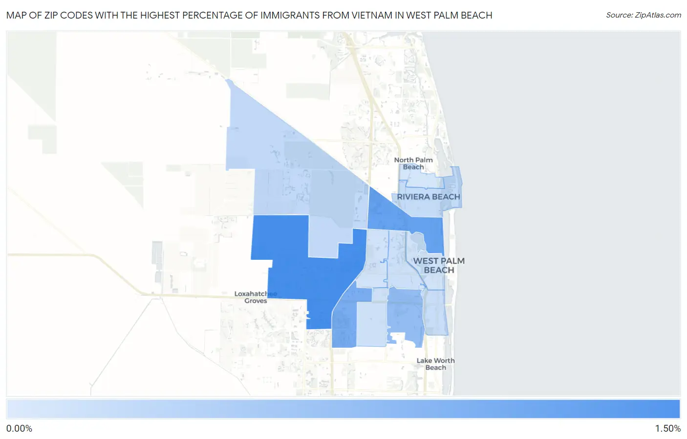 Zip Codes with the Highest Percentage of Immigrants from Vietnam in West Palm Beach Map