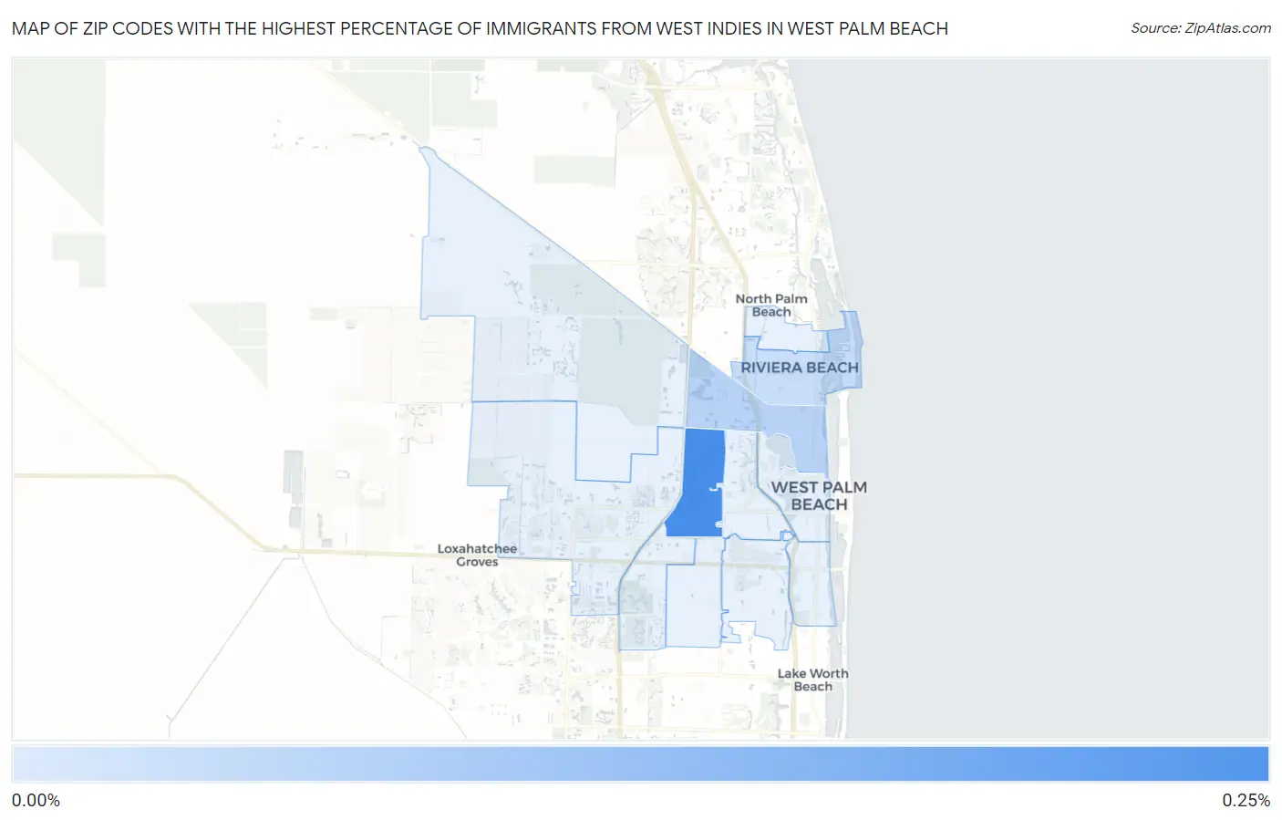 Zip Codes with the Highest Percentage of Immigrants from West Indies in West Palm Beach Map