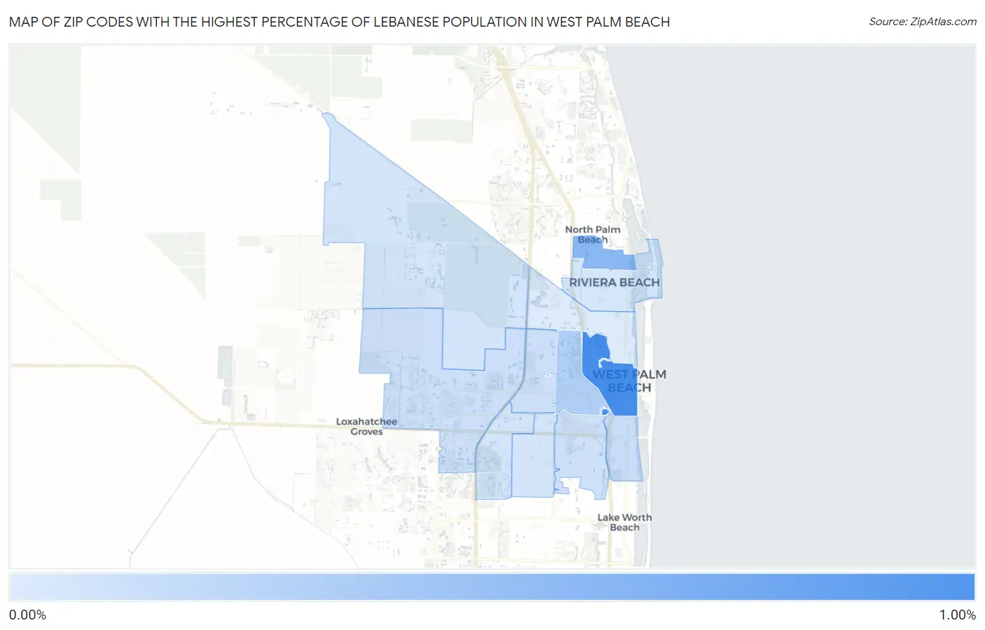 Zip Codes with the Highest Percentage of Lebanese Population in West Palm Beach Map