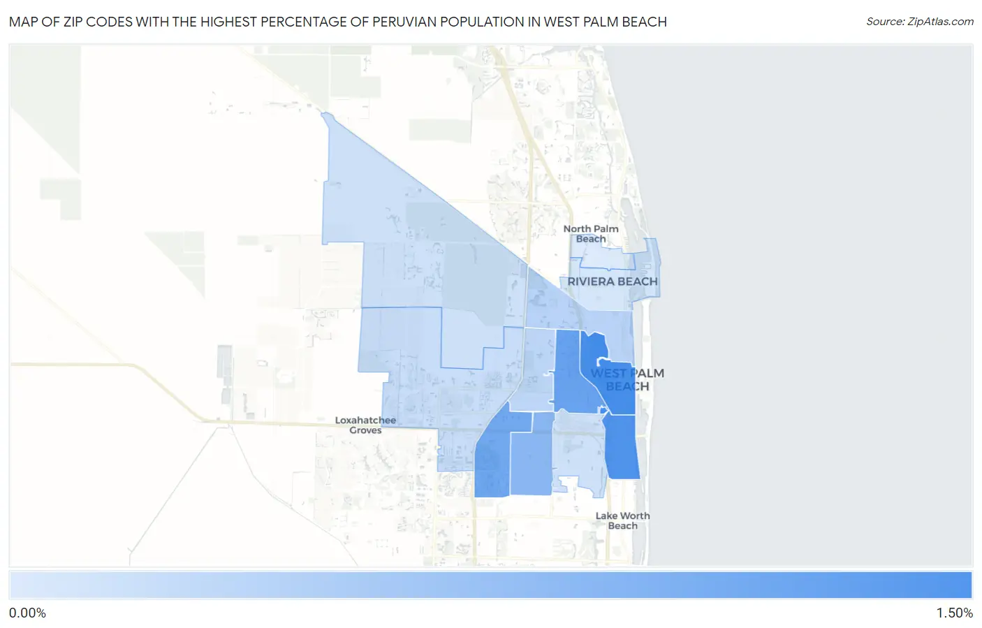 Zip Codes with the Highest Percentage of Peruvian Population in West Palm Beach Map