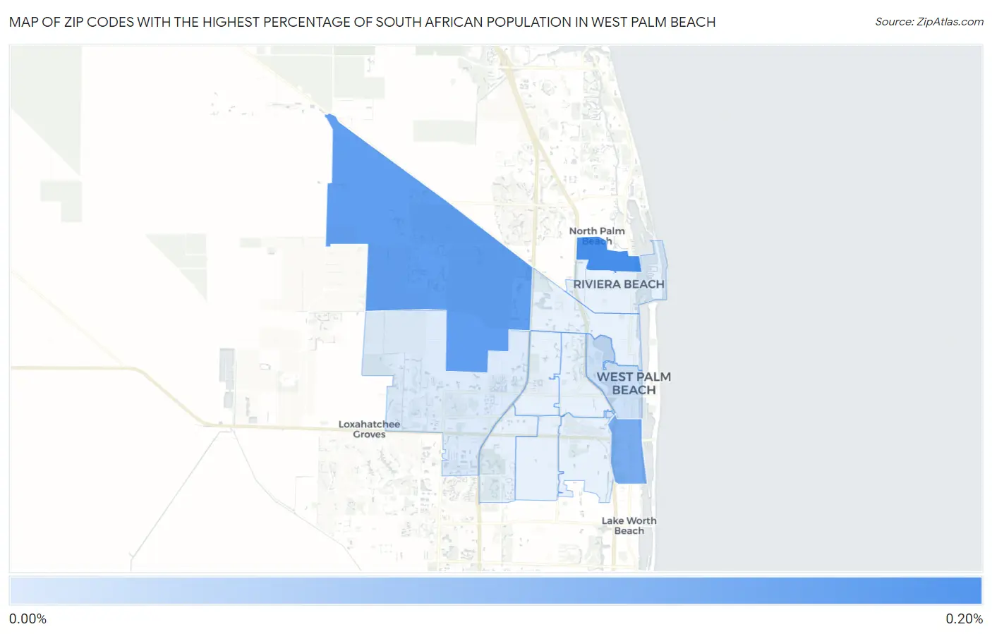 Zip Codes with the Highest Percentage of South African Population in West Palm Beach Map