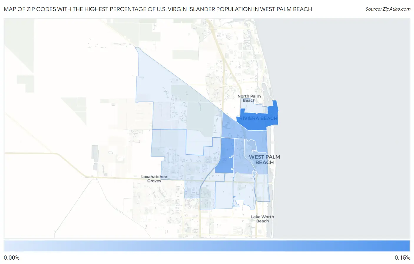 Zip Codes with the Highest Percentage of U.S. Virgin Islander Population in West Palm Beach Map