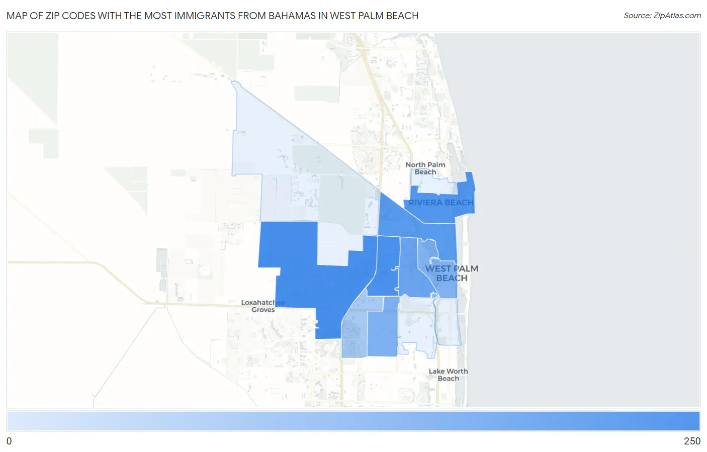 Zip Codes with the Most Immigrants from Bahamas in West Palm Beach Map