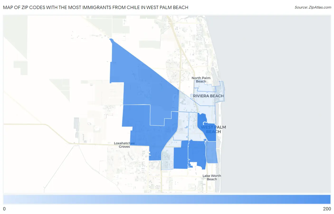 Zip Codes with the Most Immigrants from Chile in West Palm Beach Map