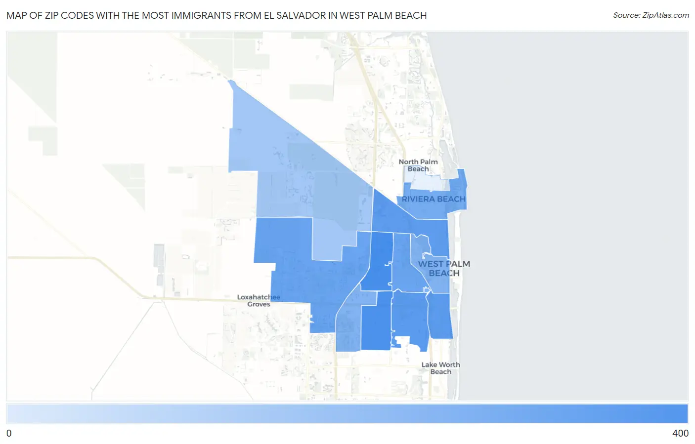 Zip Codes with the Most Immigrants from El Salvador in West Palm Beach Map