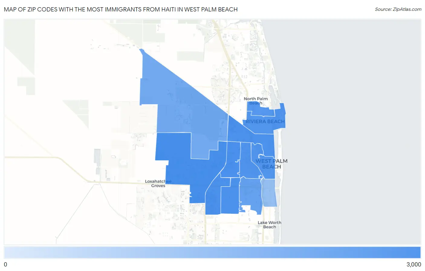 Zip Codes with the Most Immigrants from Haiti in West Palm Beach Map