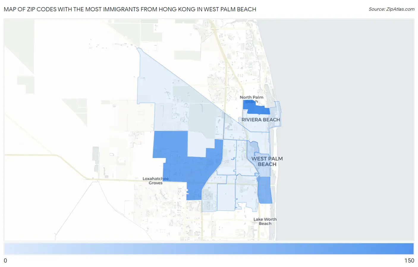 Zip Codes with the Most Immigrants from Hong Kong in West Palm Beach Map