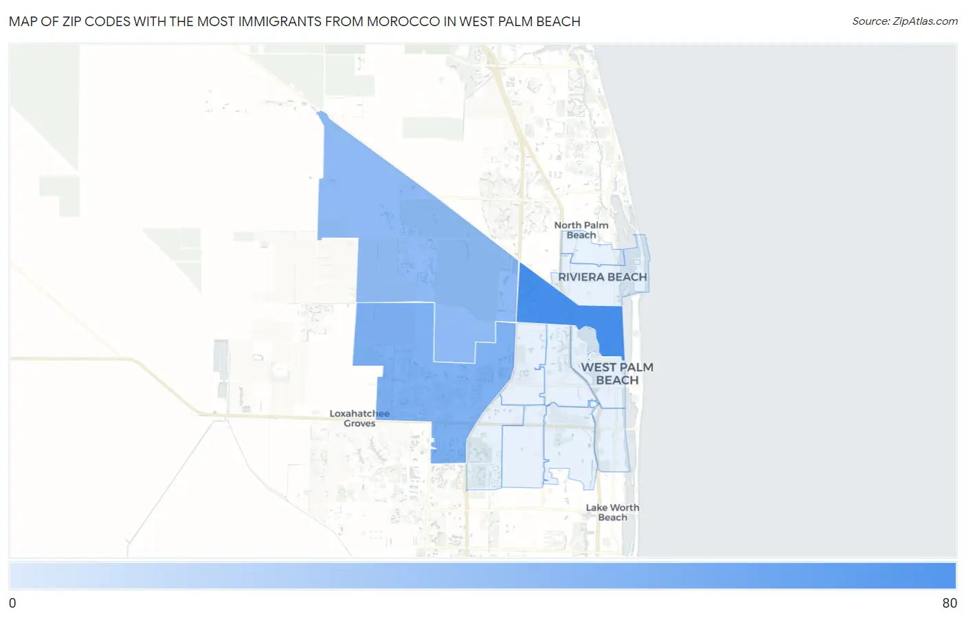 Zip Codes with the Most Immigrants from Morocco in West Palm Beach Map