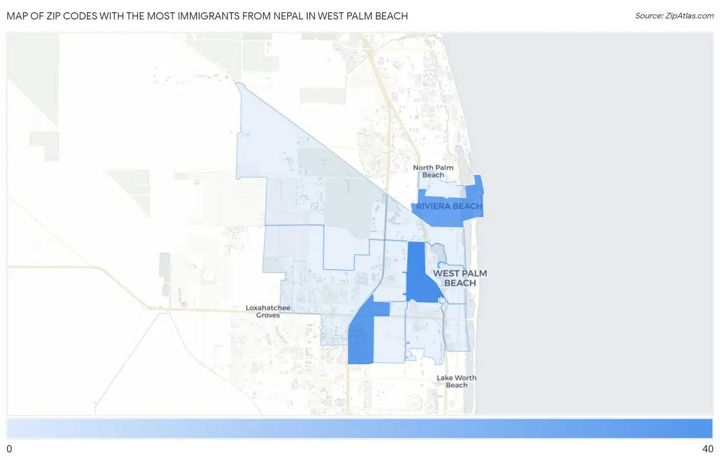 Zip Codes with the Most Immigrants from Nepal in West Palm Beach Map