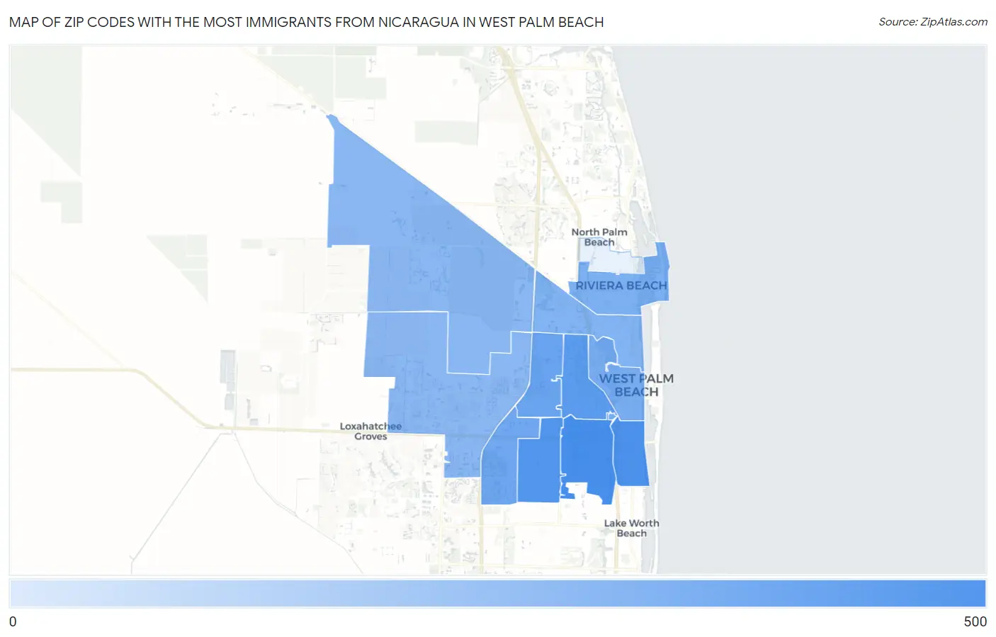 Zip Codes with the Most Immigrants from Nicaragua in West Palm Beach Map