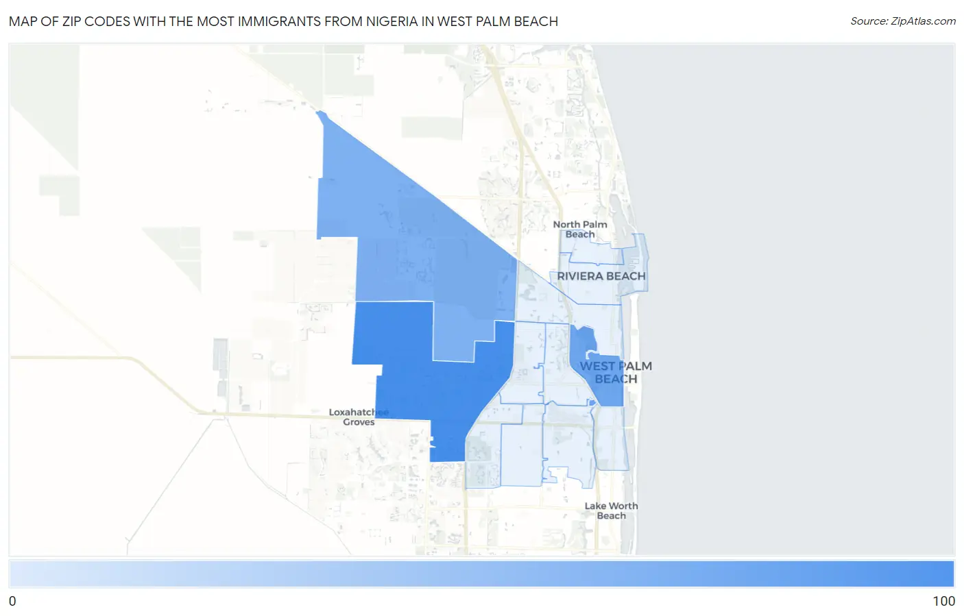 Zip Codes with the Most Immigrants from Nigeria in West Palm Beach Map