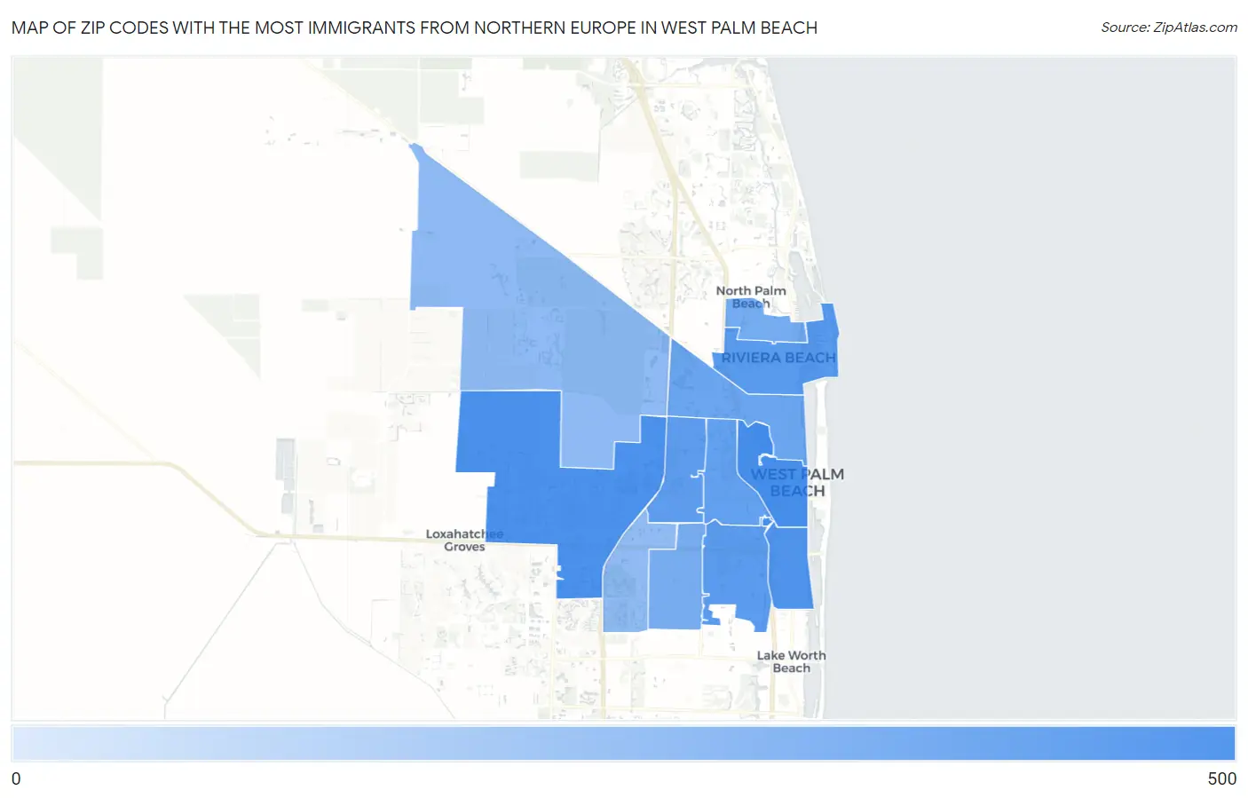 Zip Codes with the Most Immigrants from Northern Europe in West Palm Beach Map
