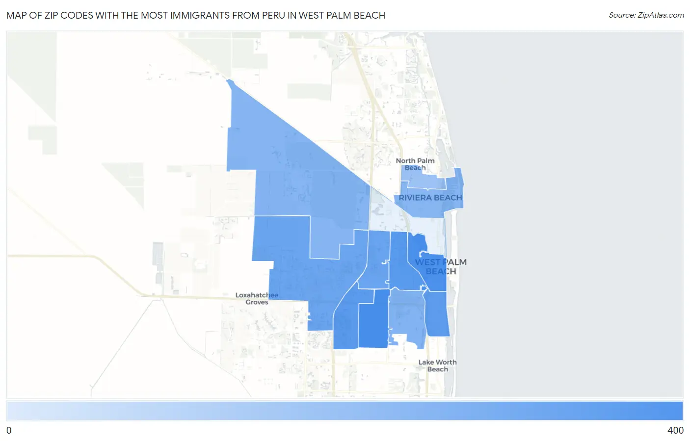 Zip Codes with the Most Immigrants from Peru in West Palm Beach Map