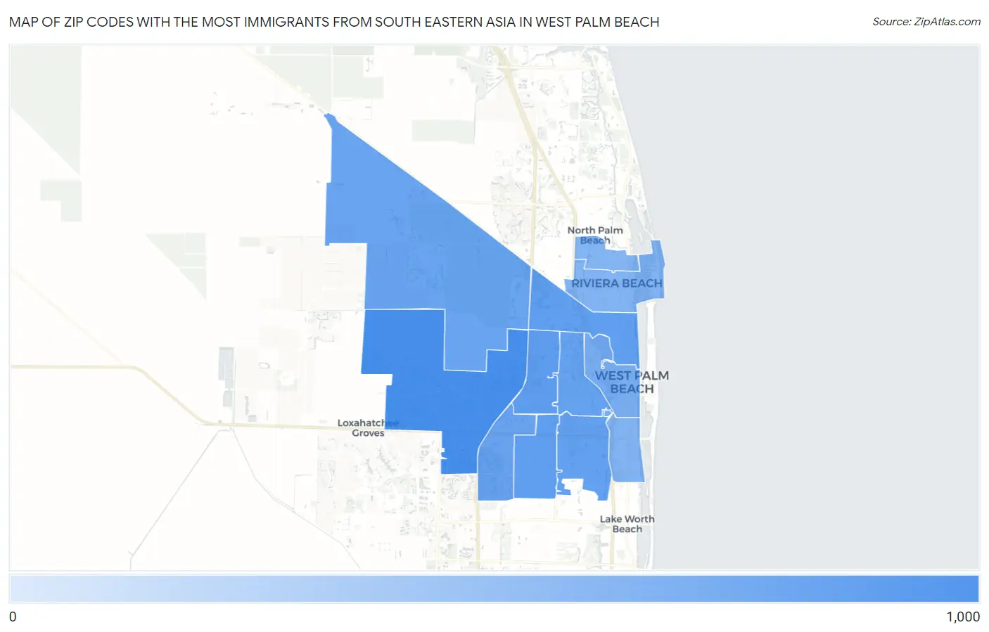 Zip Codes with the Most Immigrants from South Eastern Asia in West Palm Beach Map