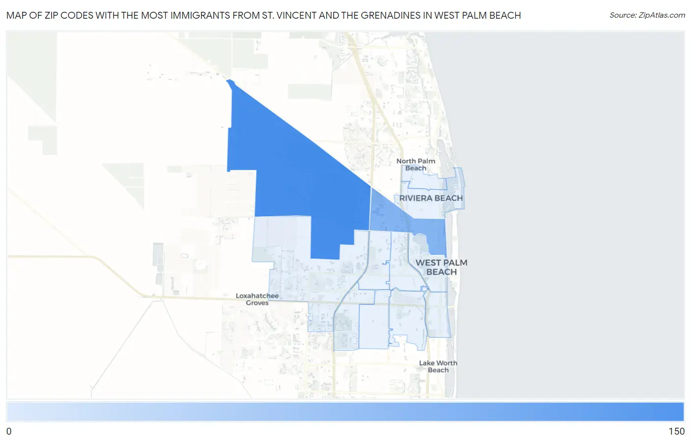 Zip Codes with the Most Immigrants from St. Vincent and the Grenadines in West Palm Beach Map